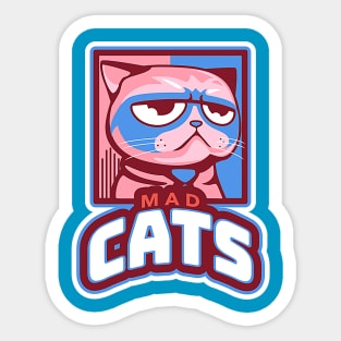 Mad Cats (grumpy-faced kitty in pink+blue) Sticker